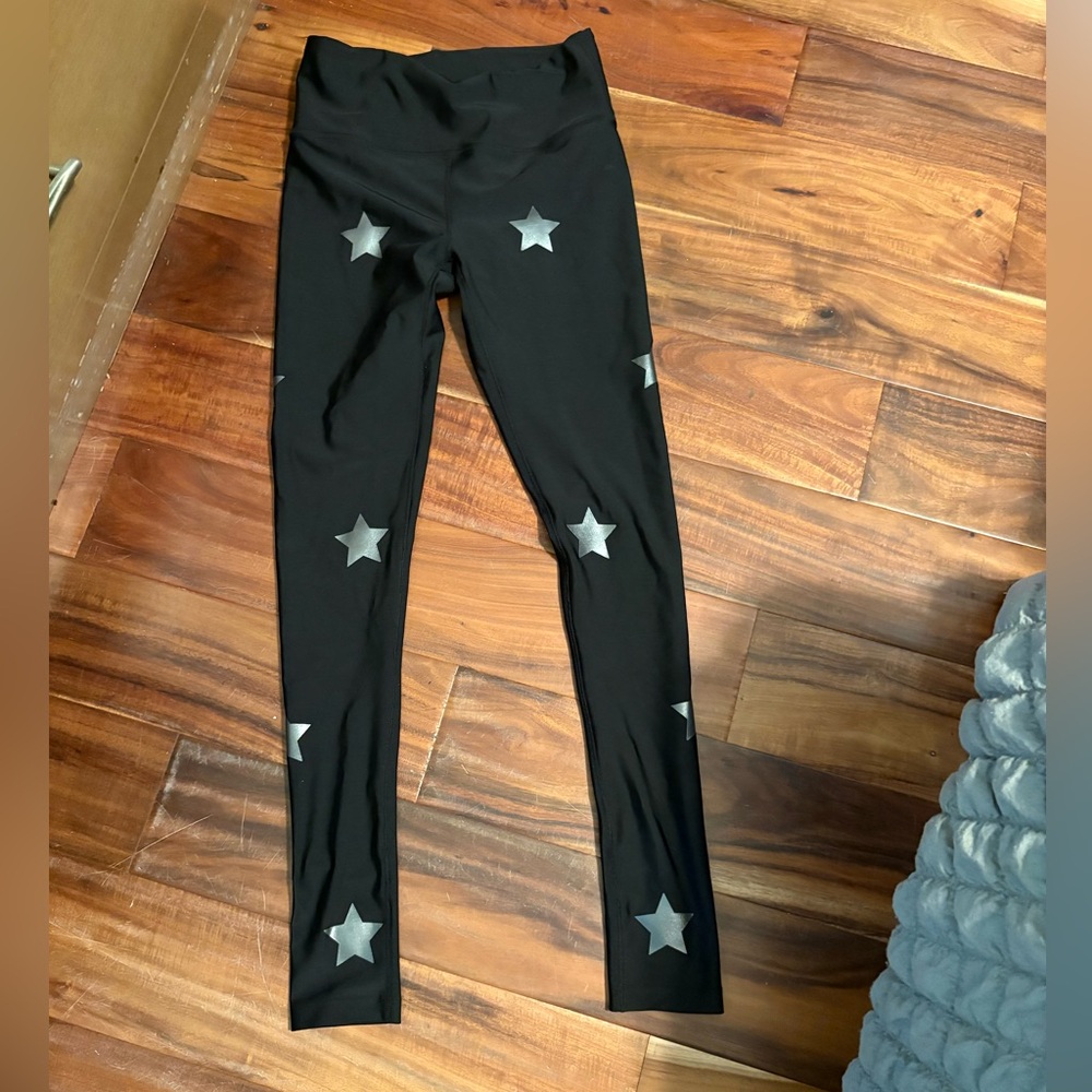 Electric Yoga‎ Star Print Leggings XS Black Silver Stars High Rise (0684)